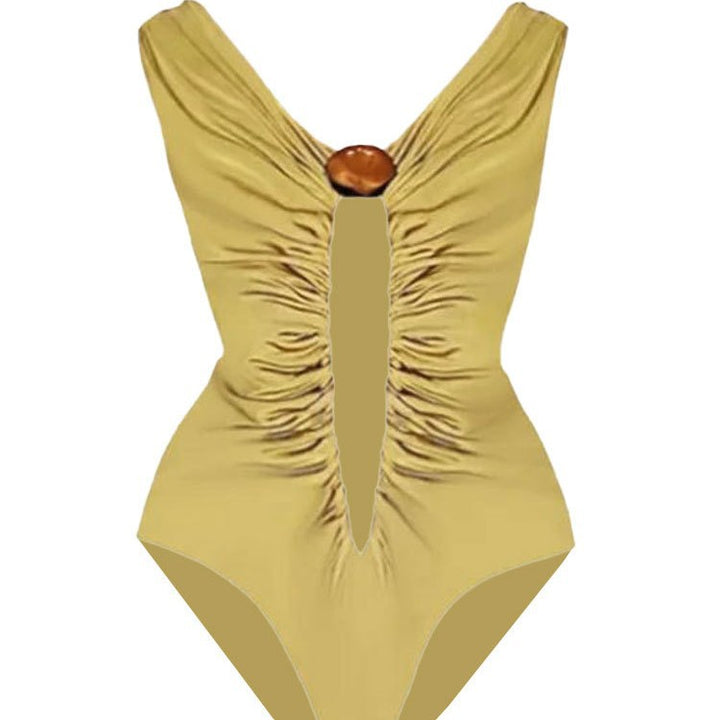 Dame one-piece badeanstik med raffinerede flæse detaljer og dekorativ knap Stilla