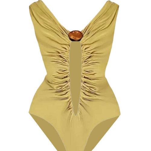 Dame one-piece badeanstik med raffinerede flæse detaljer og dekorativ knap Stilla