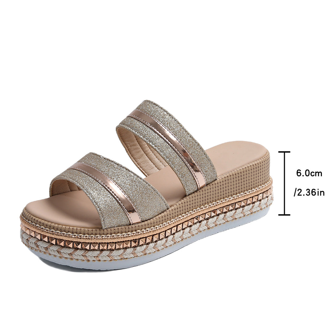 Dame Stylish Glamour-sandaler med brede glimmer-remme og polstret sål Stilla