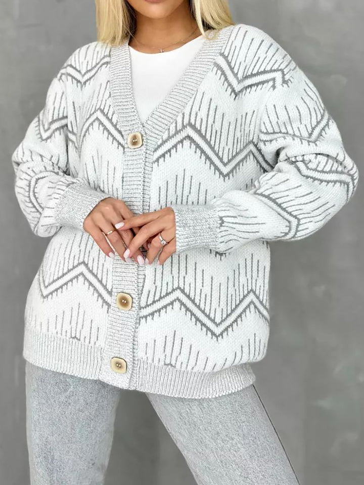 Kvinders cardigan med zigzag mønster og knap detaljer Stilla
