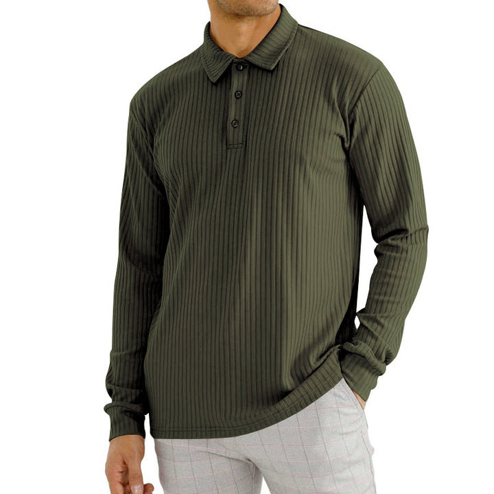 Herren nan ribbet Langærmet polo-shirt med fin rib-struktur, klassisk krave og elastisk søm Skovae