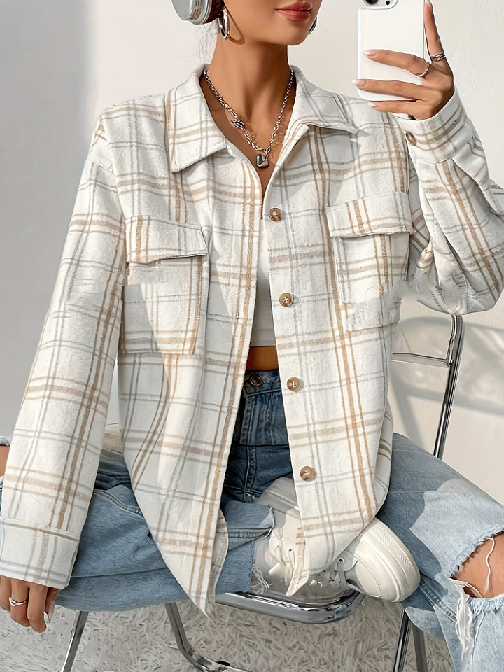 Femme Oversized Plaid Shacket med brystlomme Stilla
