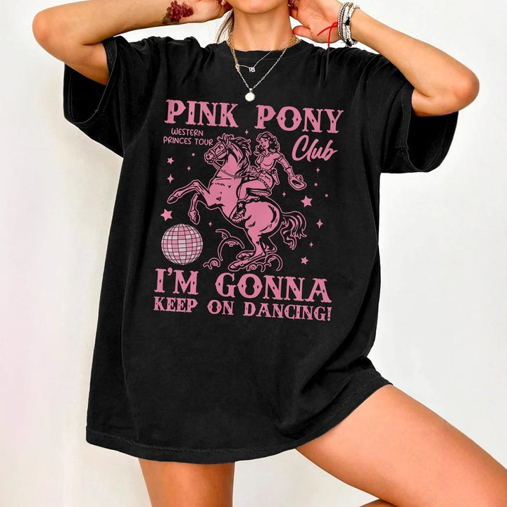 Dame Oversized T-Shirt med kreativ heste- og dansemotiv Skovae