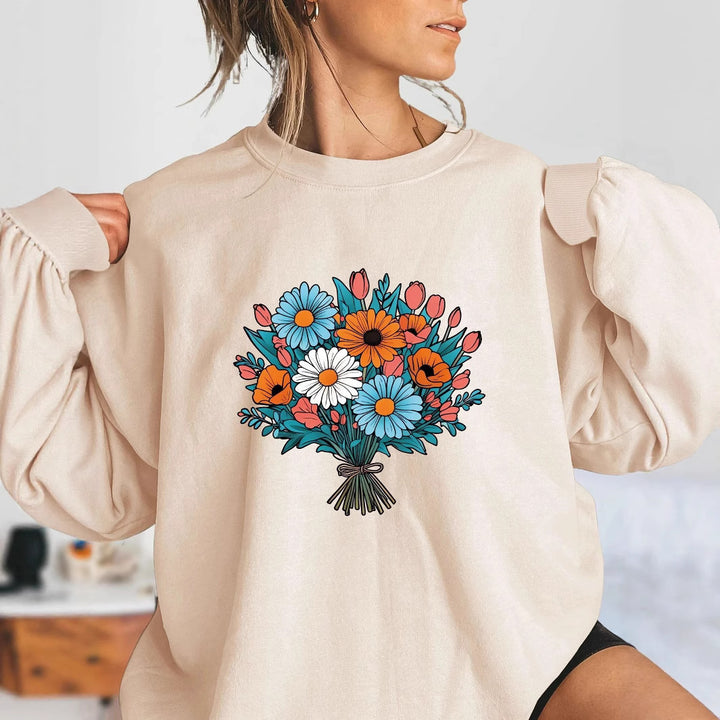 Kvinders Oversized Sweatshirt med Blomster Grafiske Detaljer Stilla