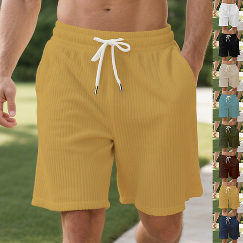 Herren nan ribbet Jersey-shorts med elastisk talje, dekorativ snor og sidelommer Skovae