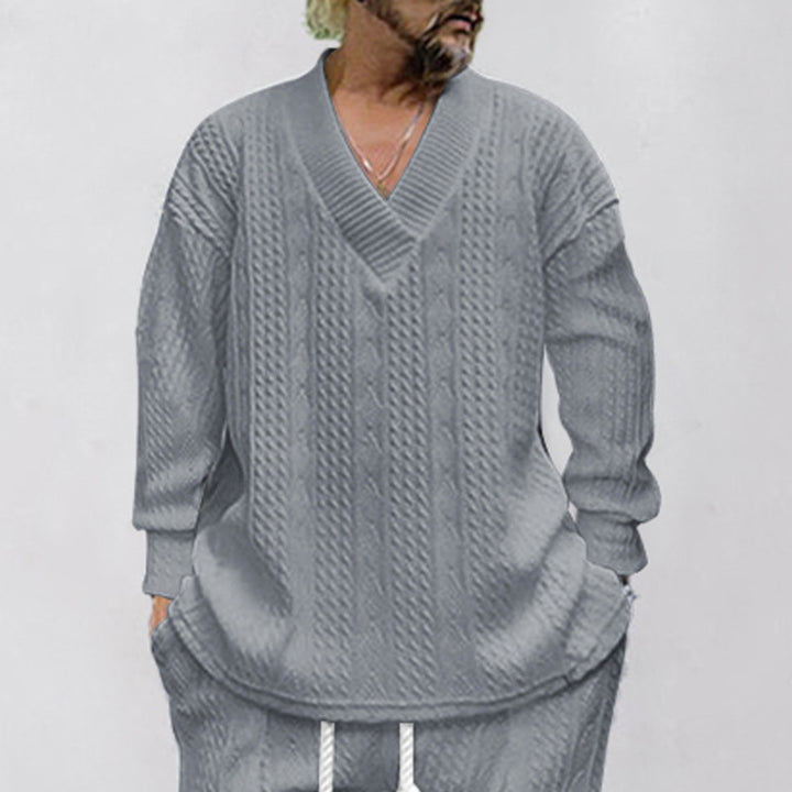 Herrer grovstrik pullover med V-hals og afslappet pasform Stilla