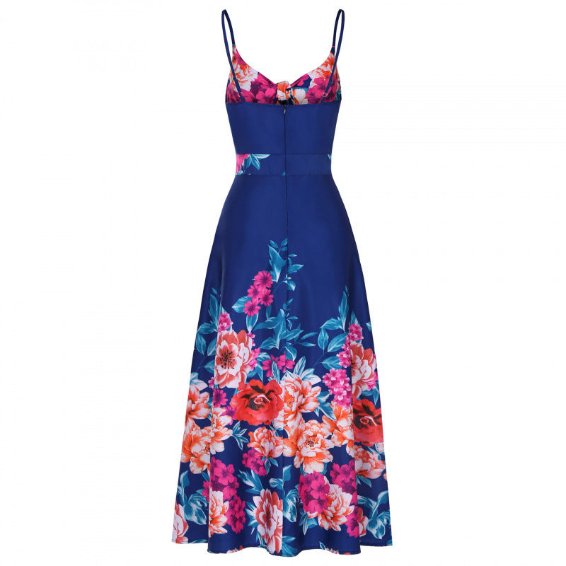 Femme Floral Print Maxi Kjole med justerbare stropper Stilla