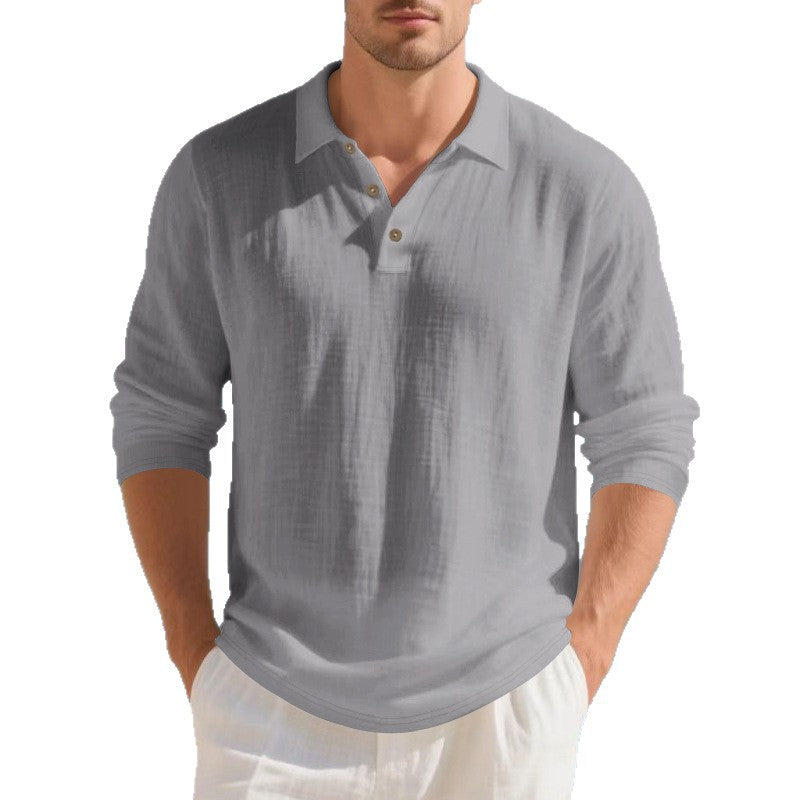 Herrer nan Musselin-langærmet polo t-shirt med skjortekrave, kort knaplukning og naturlig knaplook Skovae