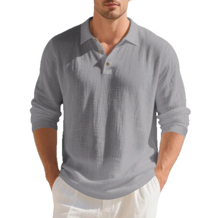 Herrer nan Musselin-langærmet polo t-shirt med skjortekrave, kort knaplukning og naturlig knaplook Skovae