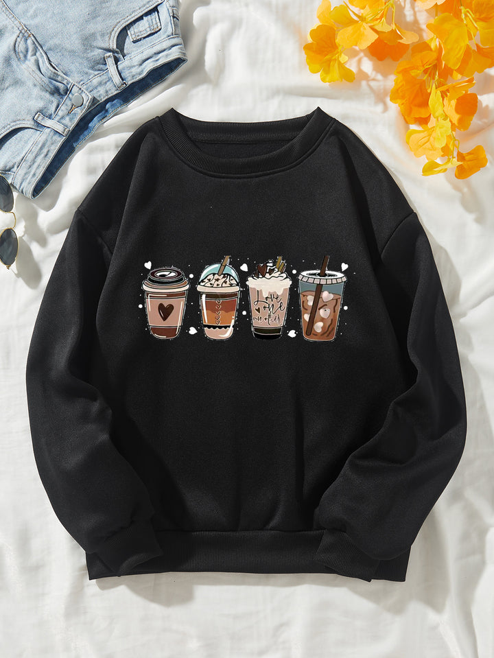 Kvindernes Komfortable Sweatshirt med Kaffemotiv Skovae
