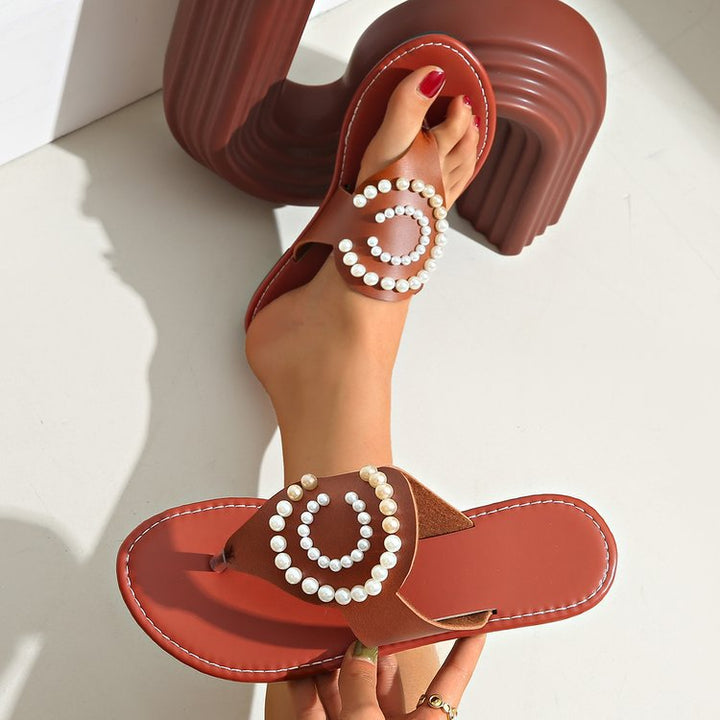 Dame tæer separering sandaler med elegante perle dekorationer og komfortabel fodbedsdesign Stilla