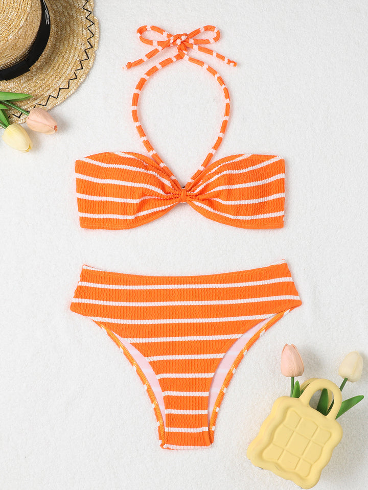 Dame Høj taljet Bikini-sæt med raffineret bandeau-top og elegant knudedetail Stilla