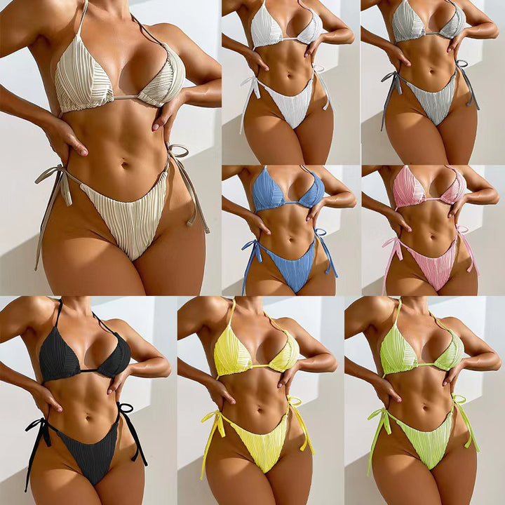 Dame triangel-bikini med innovative plissee-detaljer og justerbare sidebind Stilla