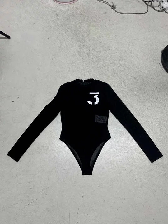 Damen eleganter Body mit transparenten Akzenten und Langarm Skovae