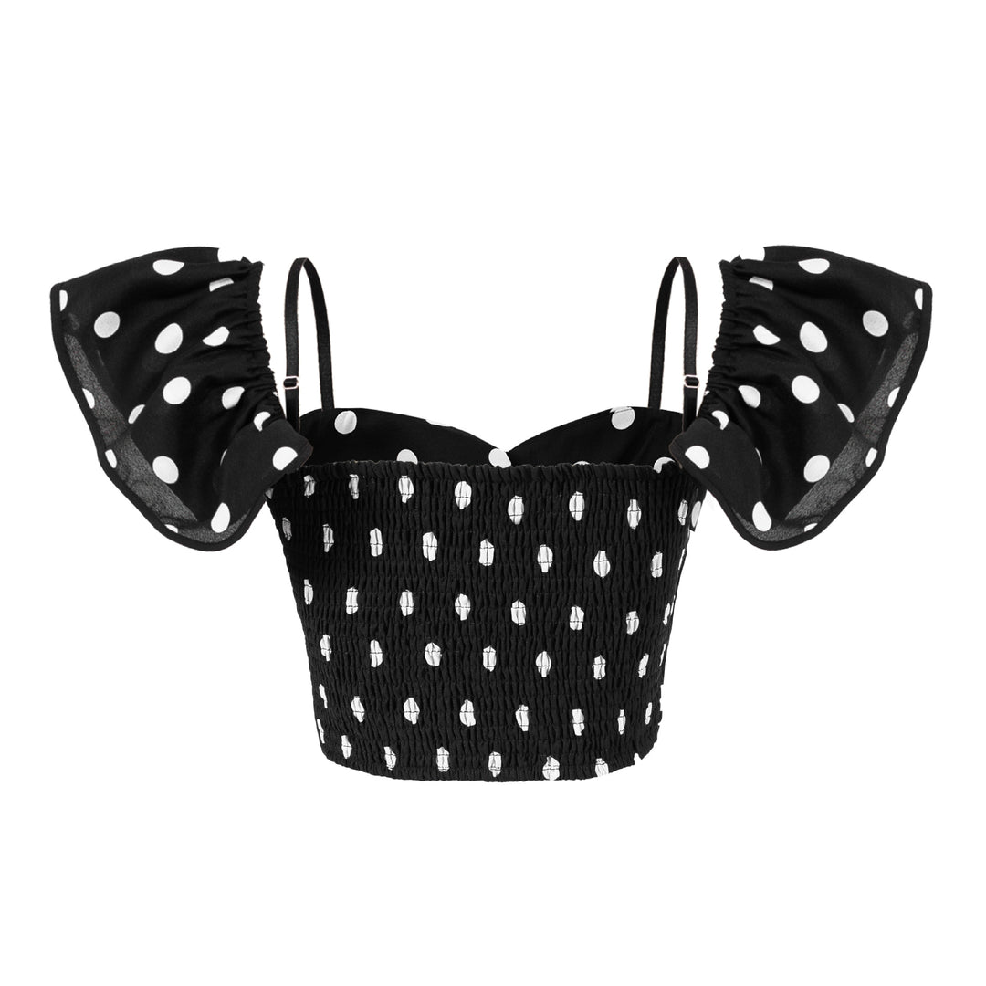 Dame Crop-Top med flæseærmer og legende prikkedesign Stilla