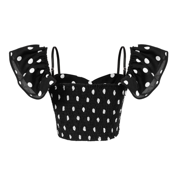 Dame Crop-Top med flæseærmer og legende prikkedesign Stilla