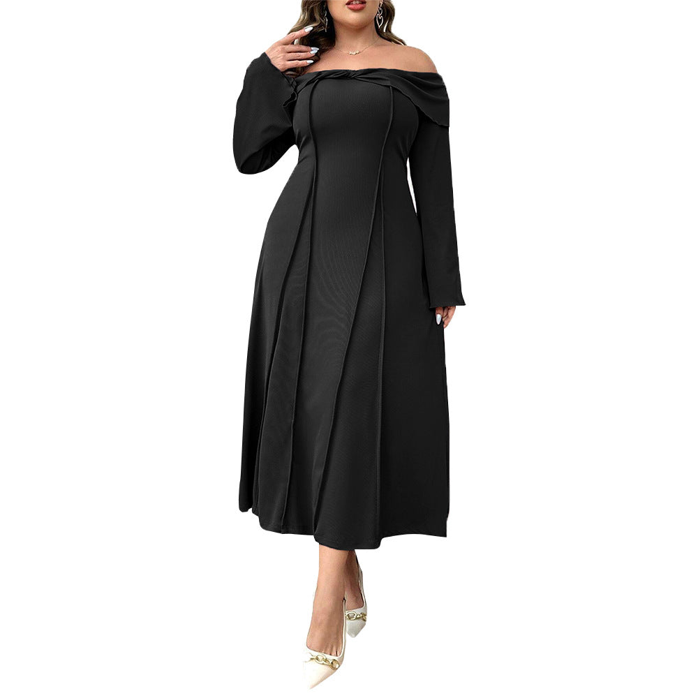 Dame skulderfri maxikjole med elegant drapering og lange ærmer Stilla