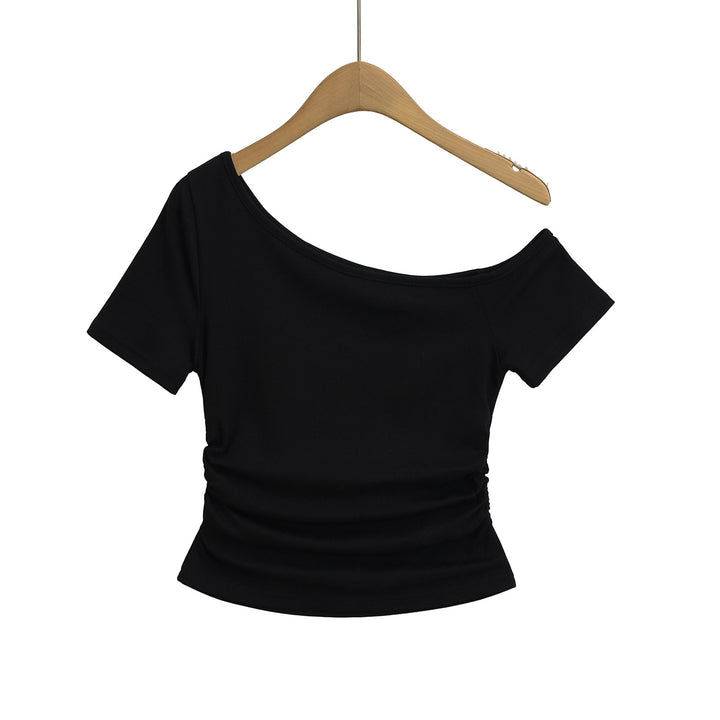 Dame stilfuld cropped top med asymmetrisk udskæring og forfinede flæsedetaljer Stilla