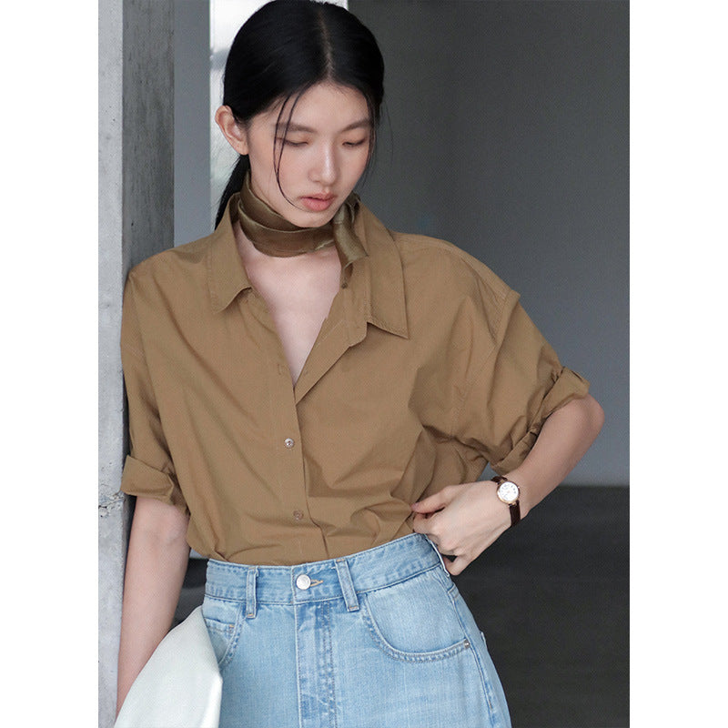 Dame Oversized Skjortebluse med kort ærme og moderne snit Stilla