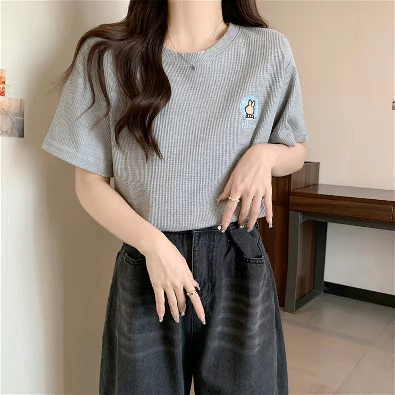 Femme Casual Graphic Korte Ærmer T-Shirt med Legende Design Stilla