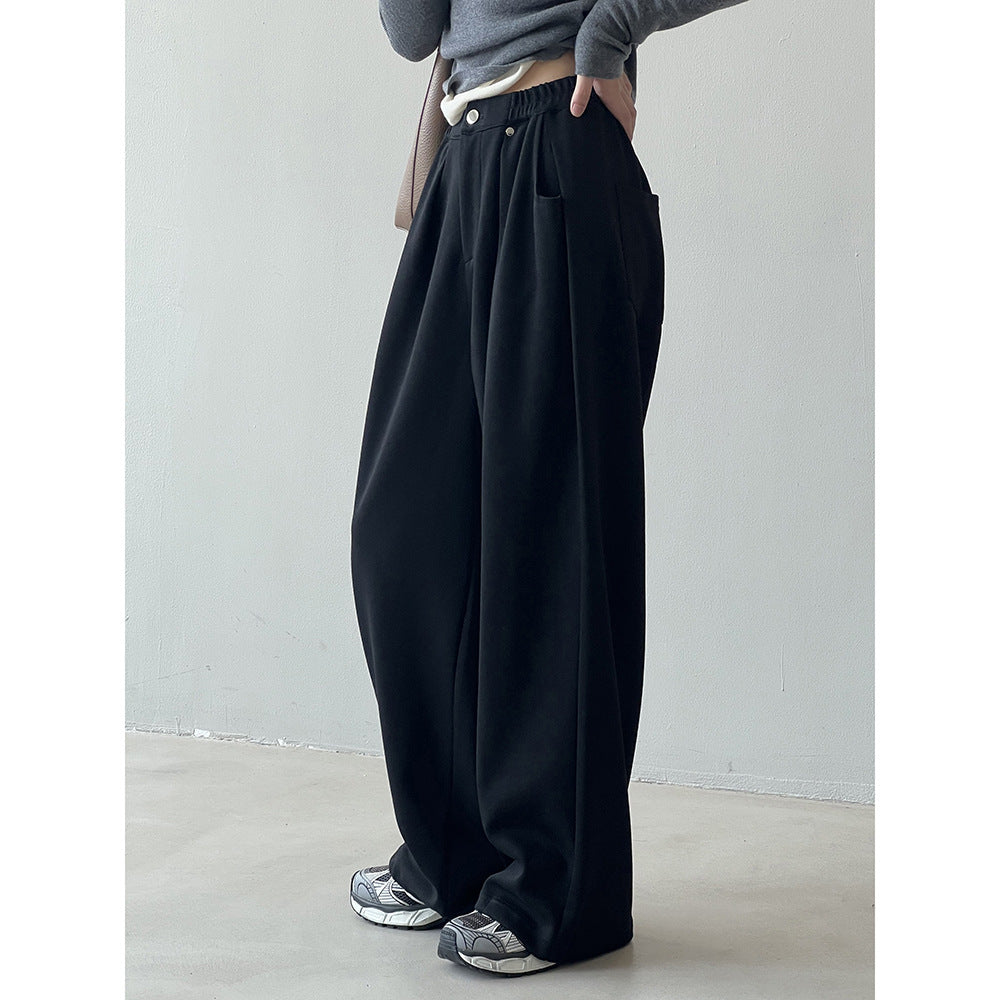Dame elegante high-waist bukser med elastisk talje og sidelommer Stilla