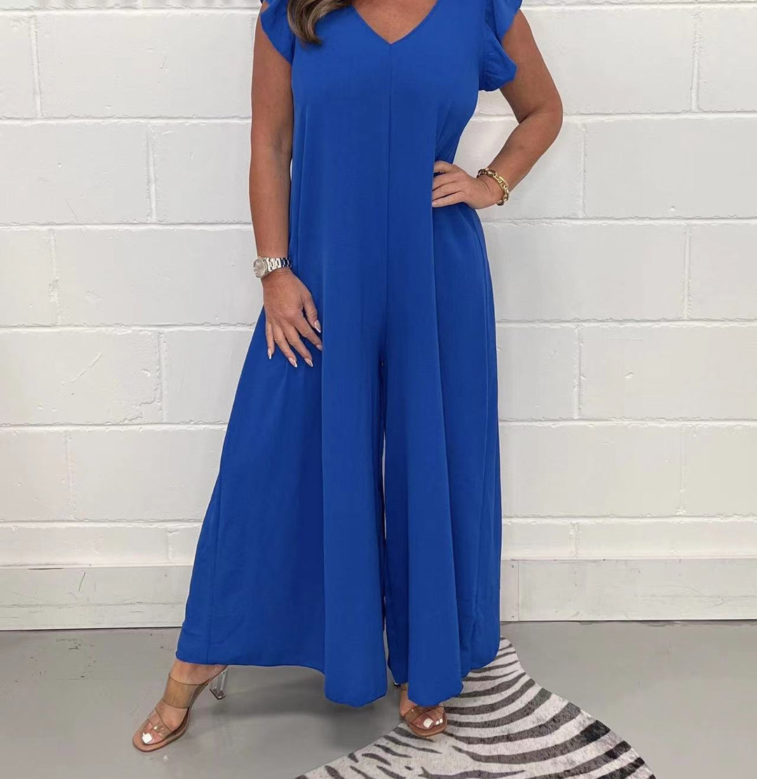 Dame Elegant Jumpsuit med brede ben og V-udskæring Stilla