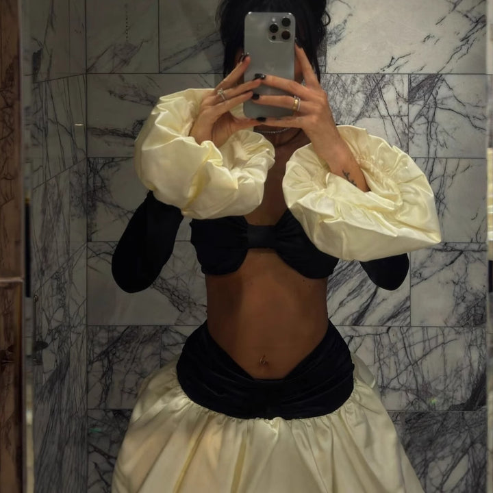 Damer Stilfuld Crop-Top med voluminøse pufærmer og elegant skørtparti Stilla