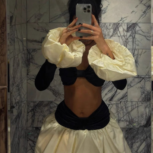 Damer Stilfuld Crop-Top med voluminøse pufærmer og elegant skørtparti Stilla