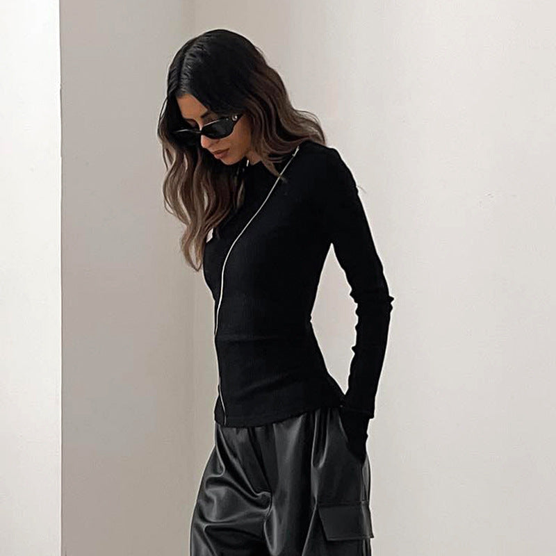 Femme Fashion-Forward Asymmetrisk Lynlåst Top Stilla