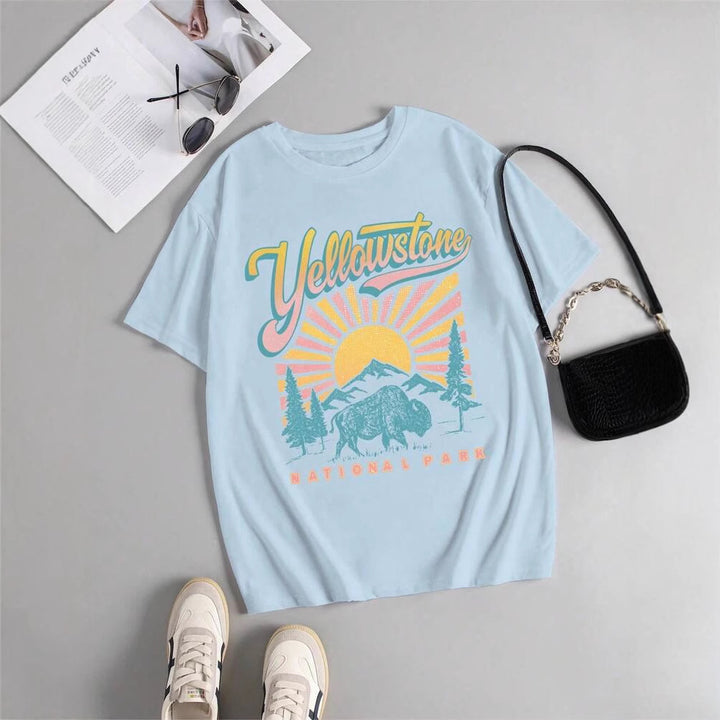 Dame Vintage T-shirt med nationalpark-inspireret grafikdesign Stilla