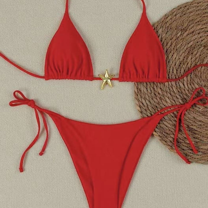 Dame Bikini-sæt med justerbar trekant-top og høj taljebukser Skovae