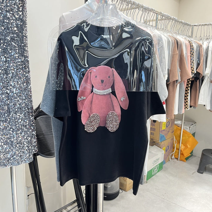 Dame T-shirt med betagende dyremotiv og glitrende detaljer Stilla