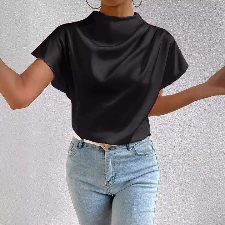Dame elegant bluse med høj hals og flagrende ærmer Stilla