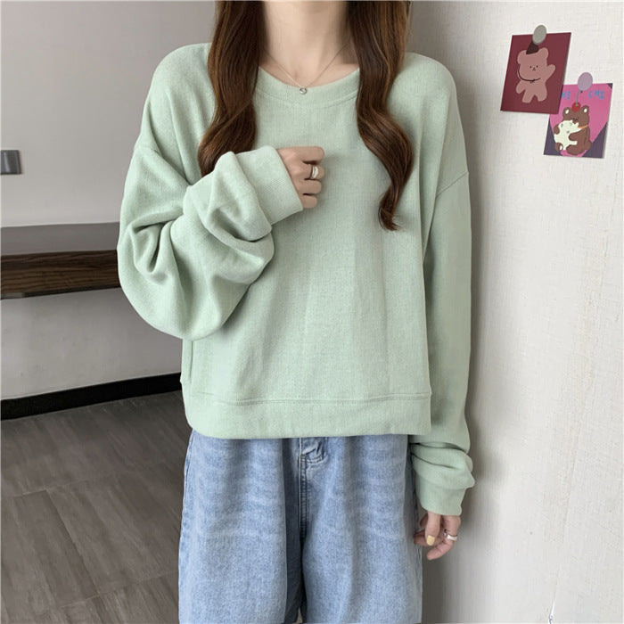 Kvinder casual cropped sweater lavet af blødt bomuldsblandingsmateriale med stilfuld rund halsudskæring Skovae