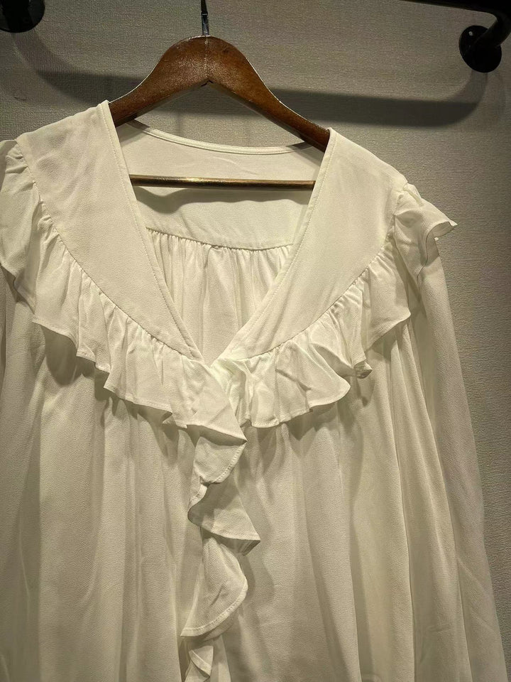 Damebluse med ruffledesign i højkvalitets chiffon Stilla
