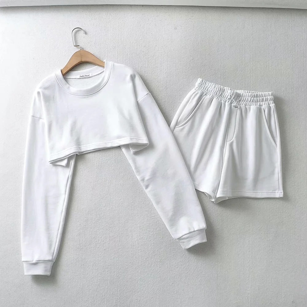 Damerne afslappet crop top og shorts sæt Skovae