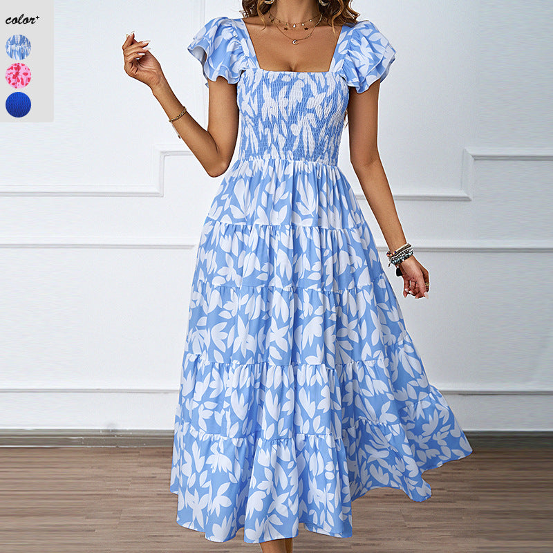 Dame-lang-maxikjole-med-elegante-volantstropper-og-foret-overdel-Stilla