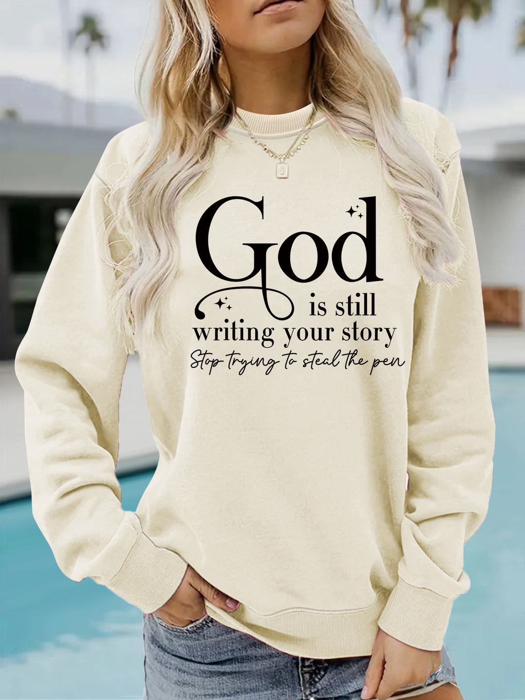 Kvinders sweatshirt med inspirerende skrifter Stilla
