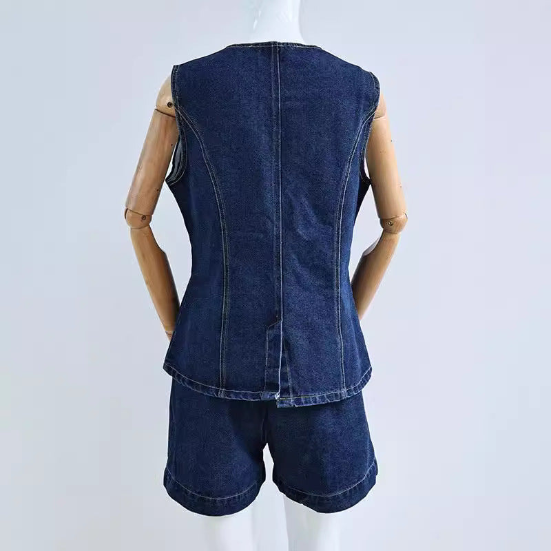 Dame Denim Overalls med smart snit og knapdetaljer Skovae
