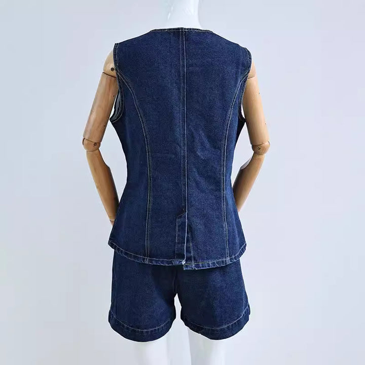 Dame Denim Overalls med smart snit og knapdetaljer Skovae