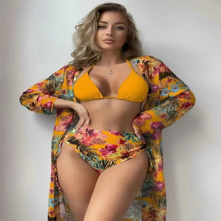 Dame Højskåret Bikini sæt med florale mønstre og diskret farvekontrast Stilla