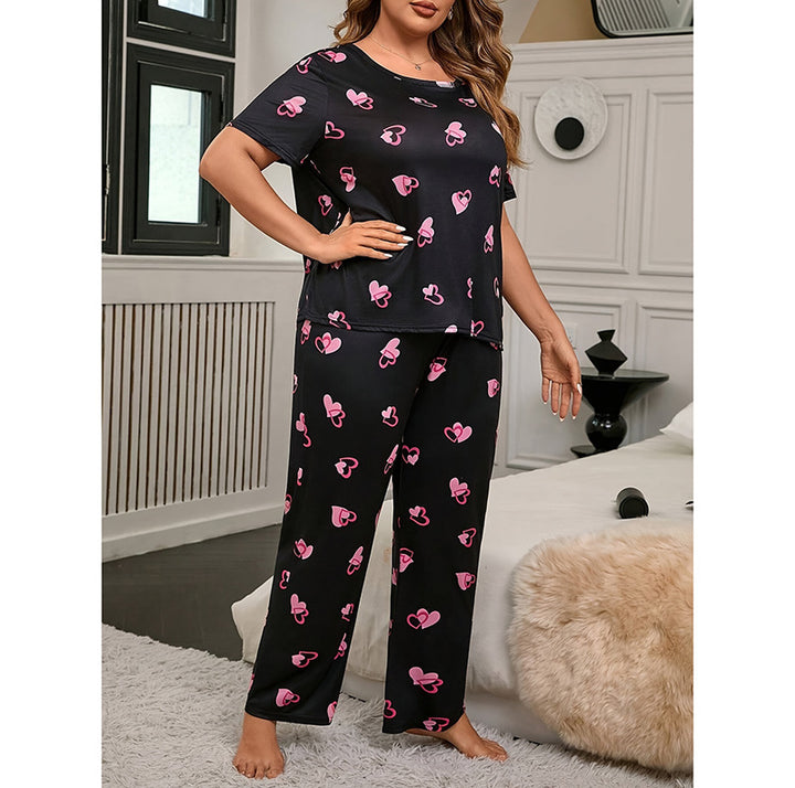 Dame pyjamasæt lavet af blødt bomuldsstof med hjerteprint Stilla