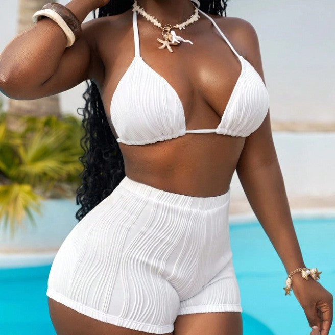 Dame Triangle-Bikini-Sæt med plisserede Short-Shorts og justerbare stropper Stilla