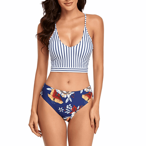Dame bikini sæt med moderigtigt crop-top og højt skårne trusser Stilla