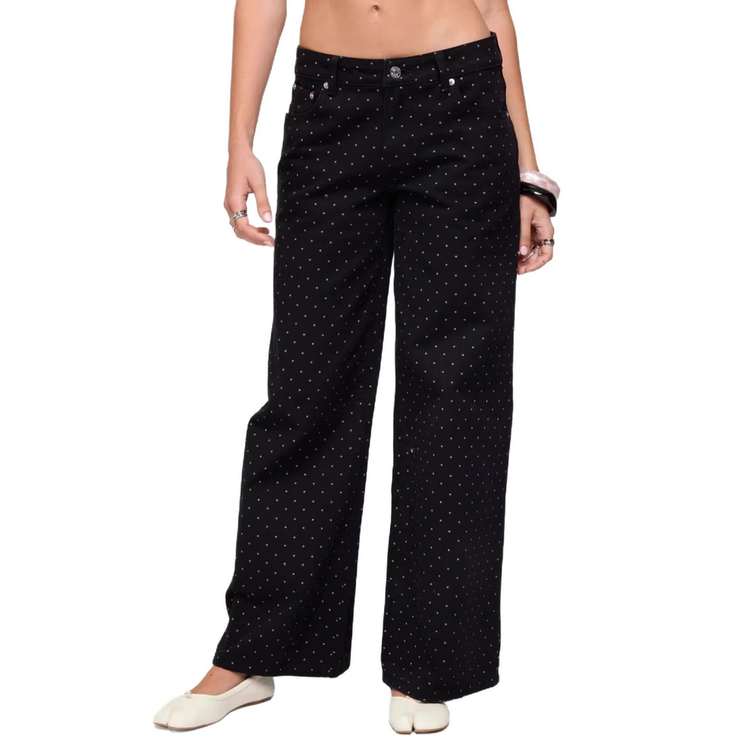 Dame brede denim jeans med polka dots Skovae
