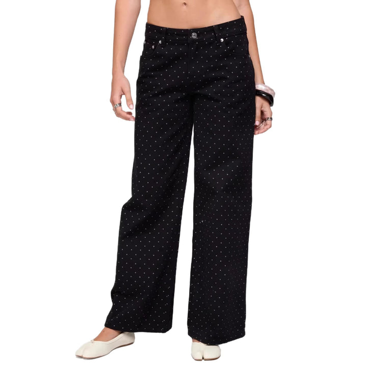 Dame brede denim jeans med polka dots Skovae