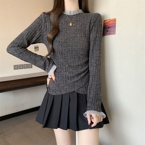 Damer Elegant Fin Strik Sweater med Dekorativ Krave Stilla