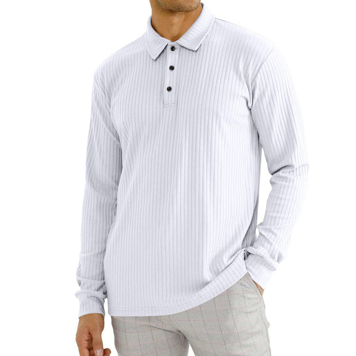 Herren nan ribbet Langærmet polo-shirt med fin rib-struktur, klassisk krave og elastisk søm Skovae