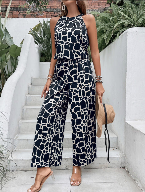 Dame løst skåret jumpsuit i dyremønster Stilla