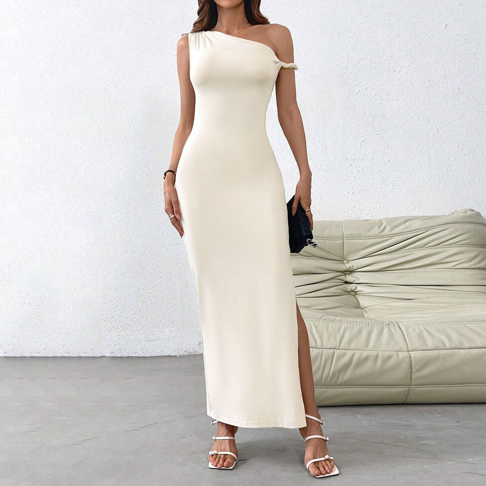 Kvinder Elegant Maxi Kjole med Off-Shoulder Design og Sideslids Stilla